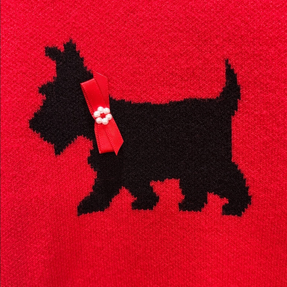 Calligraphie sz L red crewneck sweater with black Scottie dogs NWT - Picture 3 of 10